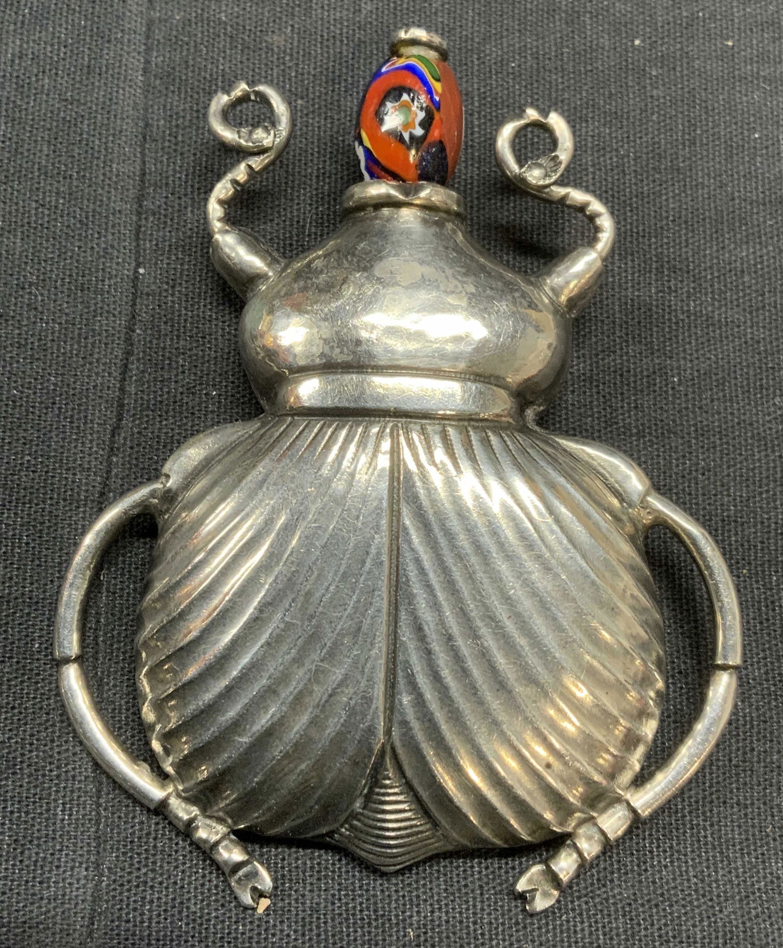 Signed STERLING SILVER Beetle Snuff Bottle Brooch (1 of 6)