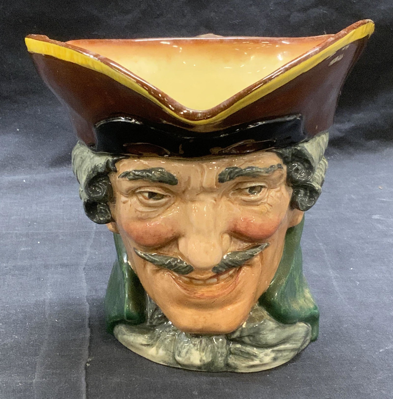 ROYAL DOULTON Dick Turpin Figural Toby Jug: Royal DOULTON ceramic Dick Turpin figural character Toby jug. Trademarked to underside. Measures approx. 6 x 8.25 x 6 inches. In good condition. Royal DOULTON, royal DOULTON dick Turpin, royal DOULTON