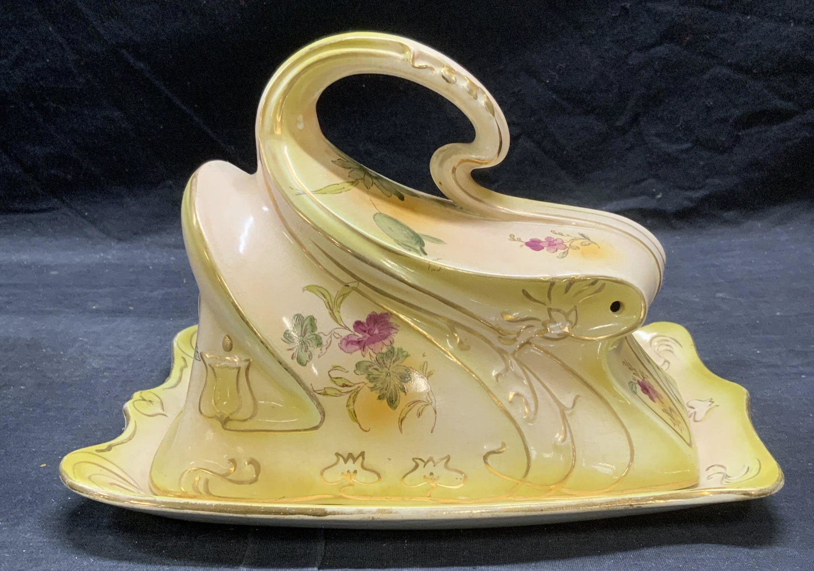 Antique SAXON Butter/Cheese Keeper Tray w Lid: Antique china Saxon butter/cheese keeper dish with lid. Circa early 1900s. Surface wear consistent with exposure, crazing observed. Trademarked to interior lid. Made in England. Measures approx. 10 x 