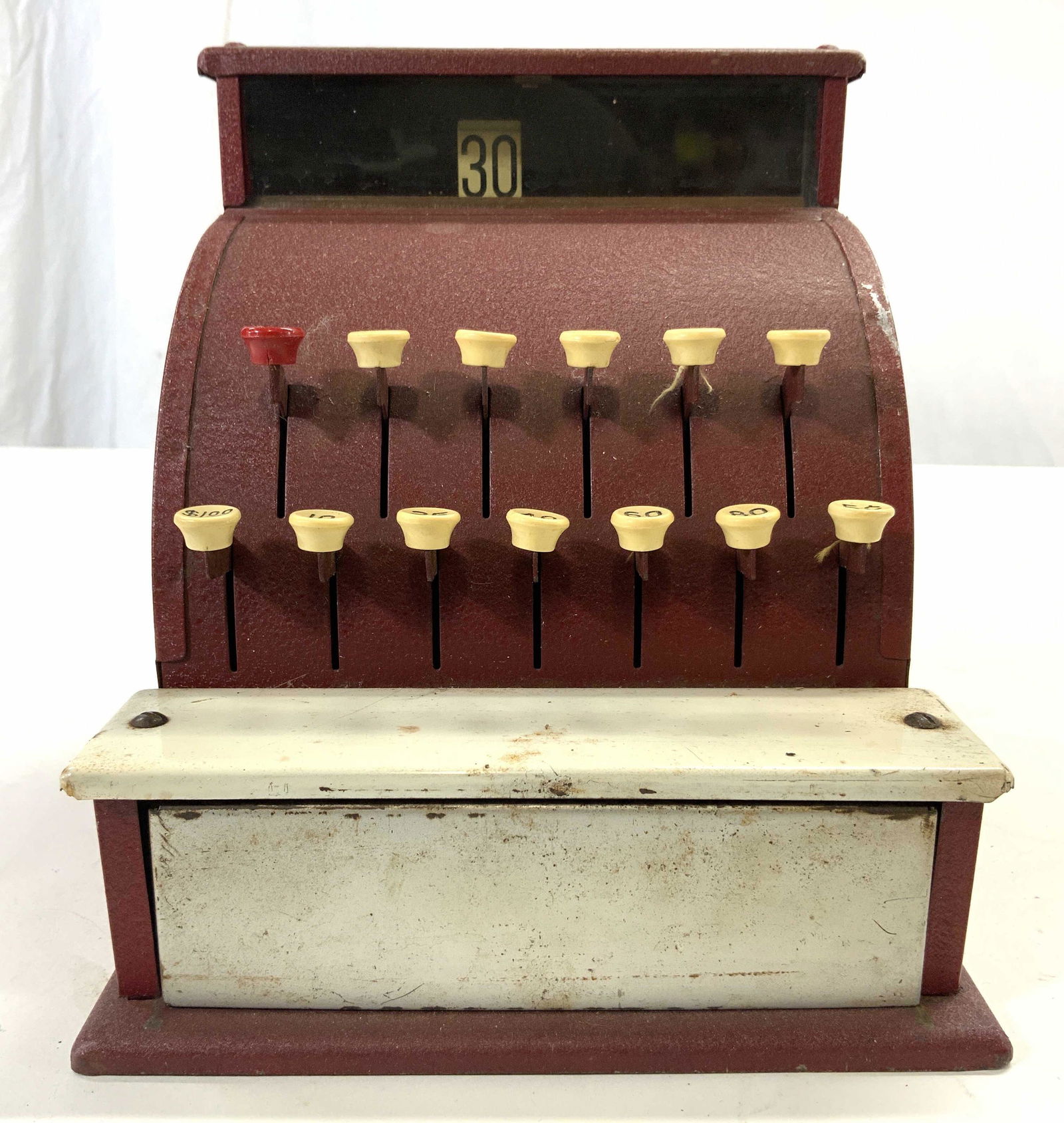 TOM THUMB Metal Toy Cash Register Red 1950s (1 of 8)