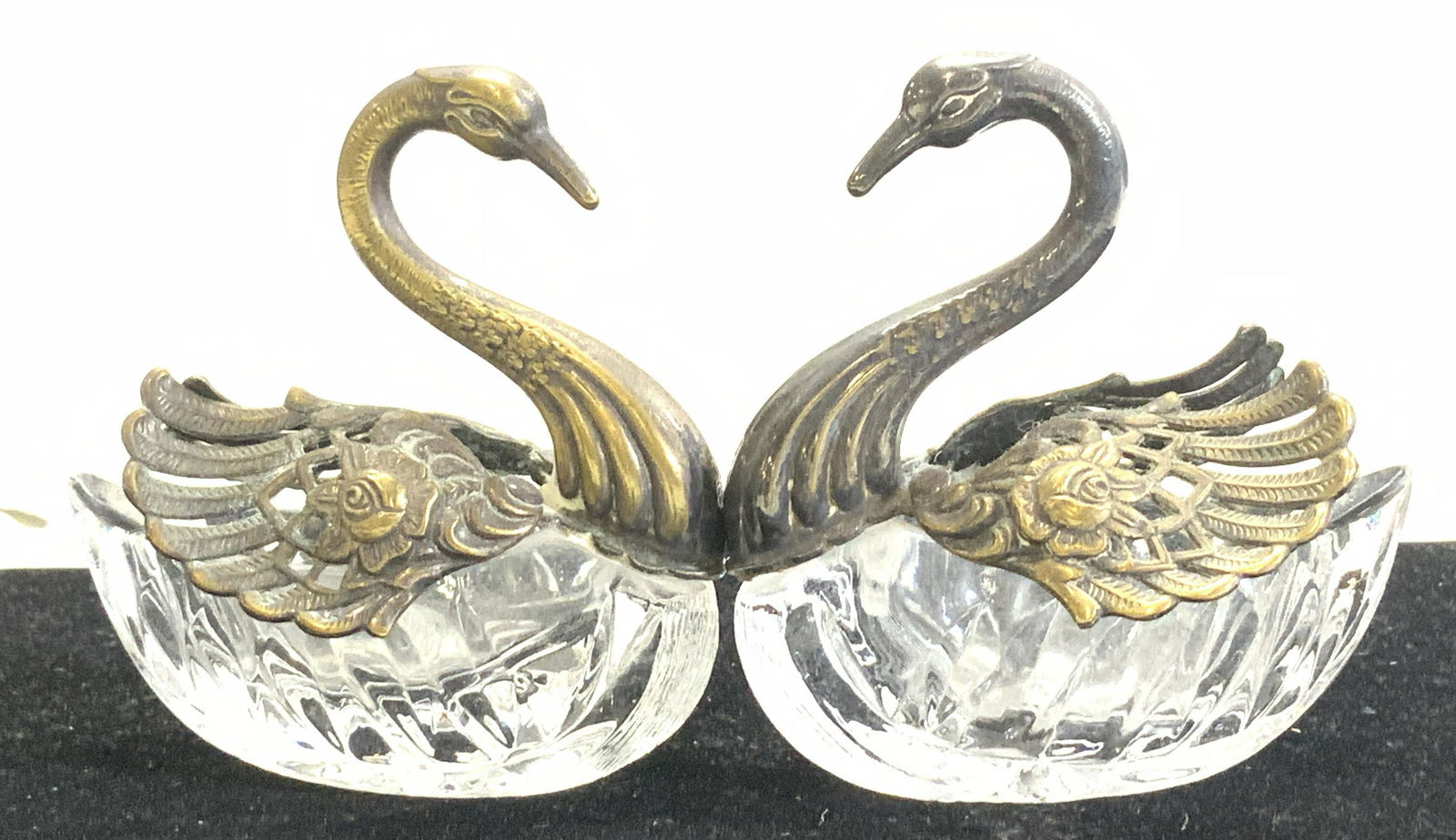 Pair Silver Plate & Cut Glass Swan Salt Cellars (1 of 8)