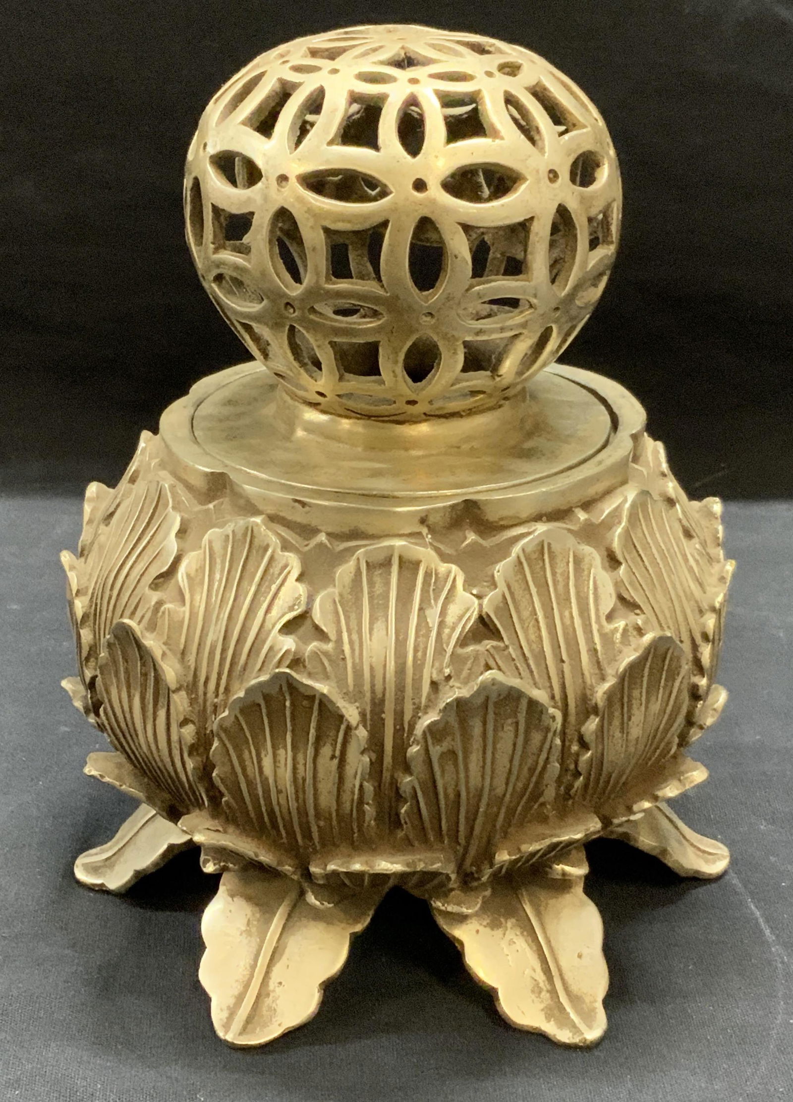 Asian Pewter Lotus Incense Burner (1 of 7)