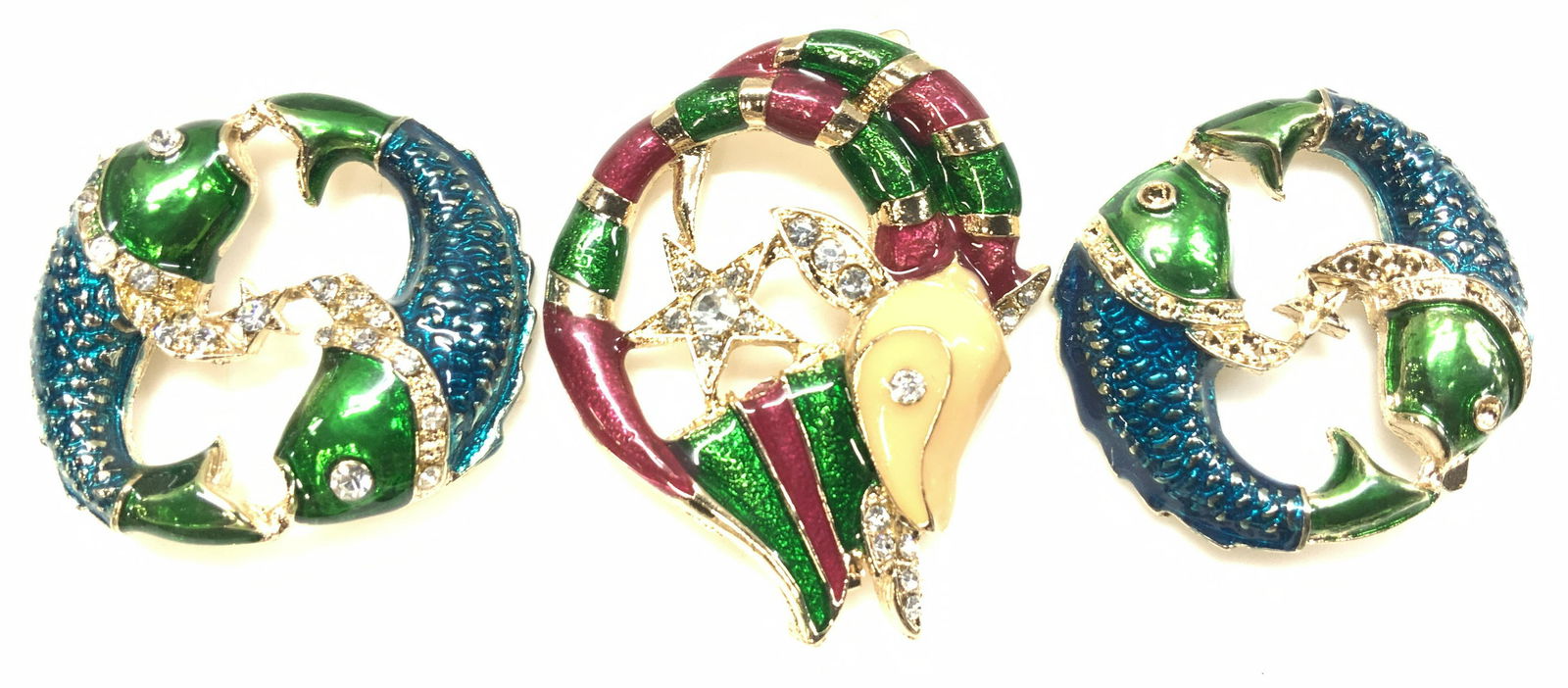 3 Enamel Yin-Yang Fish and Deer Jewelry Access. (1 of 6)