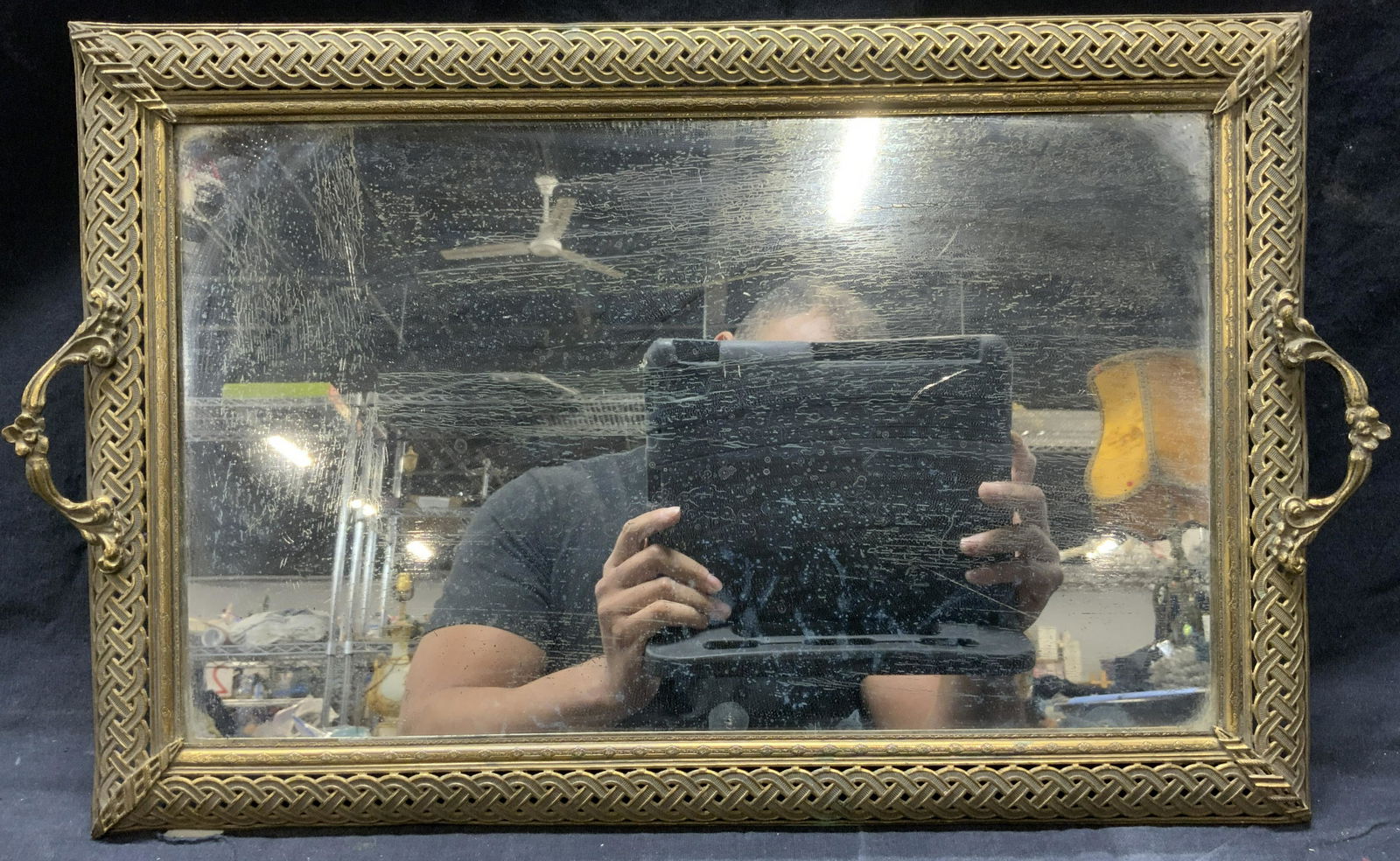 Vntg Ornate Brass Footed Mirrored Vanity Tray (1 of 8)