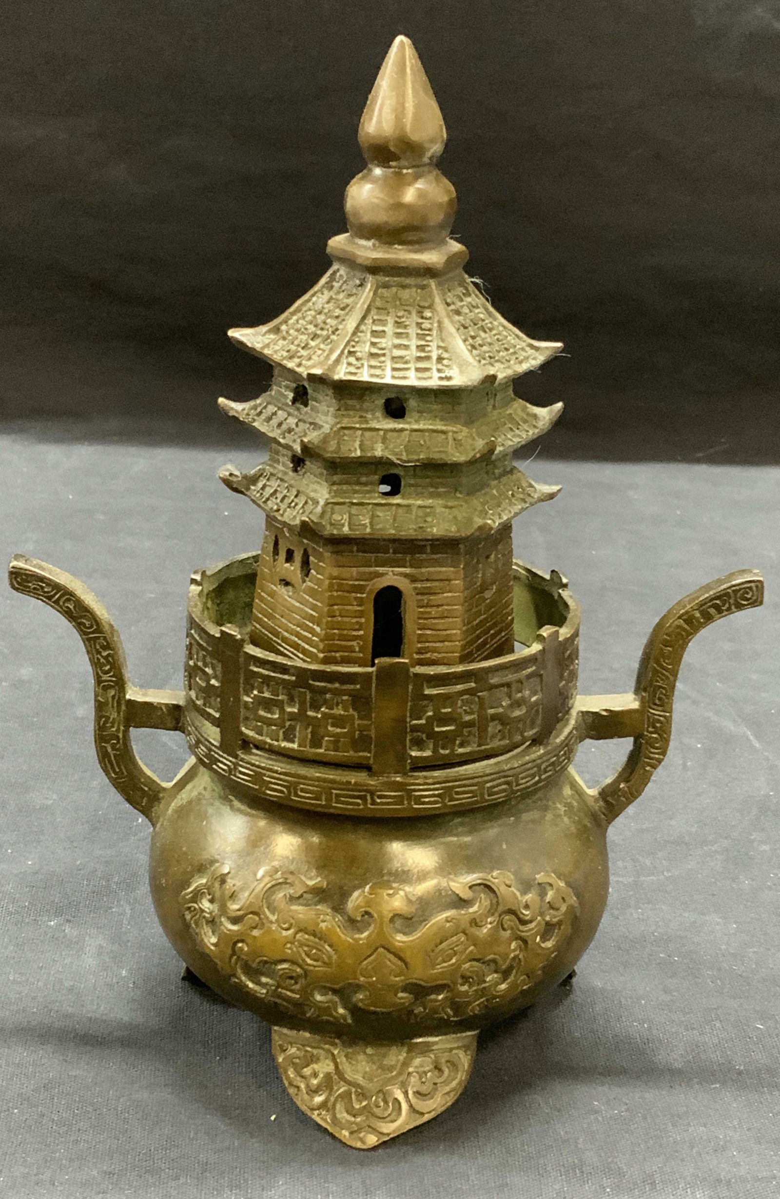 Stamped Chinese Bronze Pagoda Incense Burner (1 of 6)