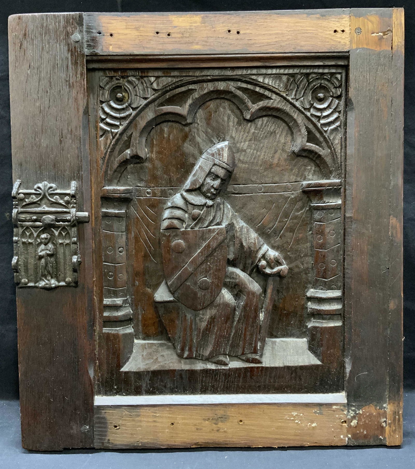 Antique Hand Carved Wood Knight Door Panel (1 of 6)