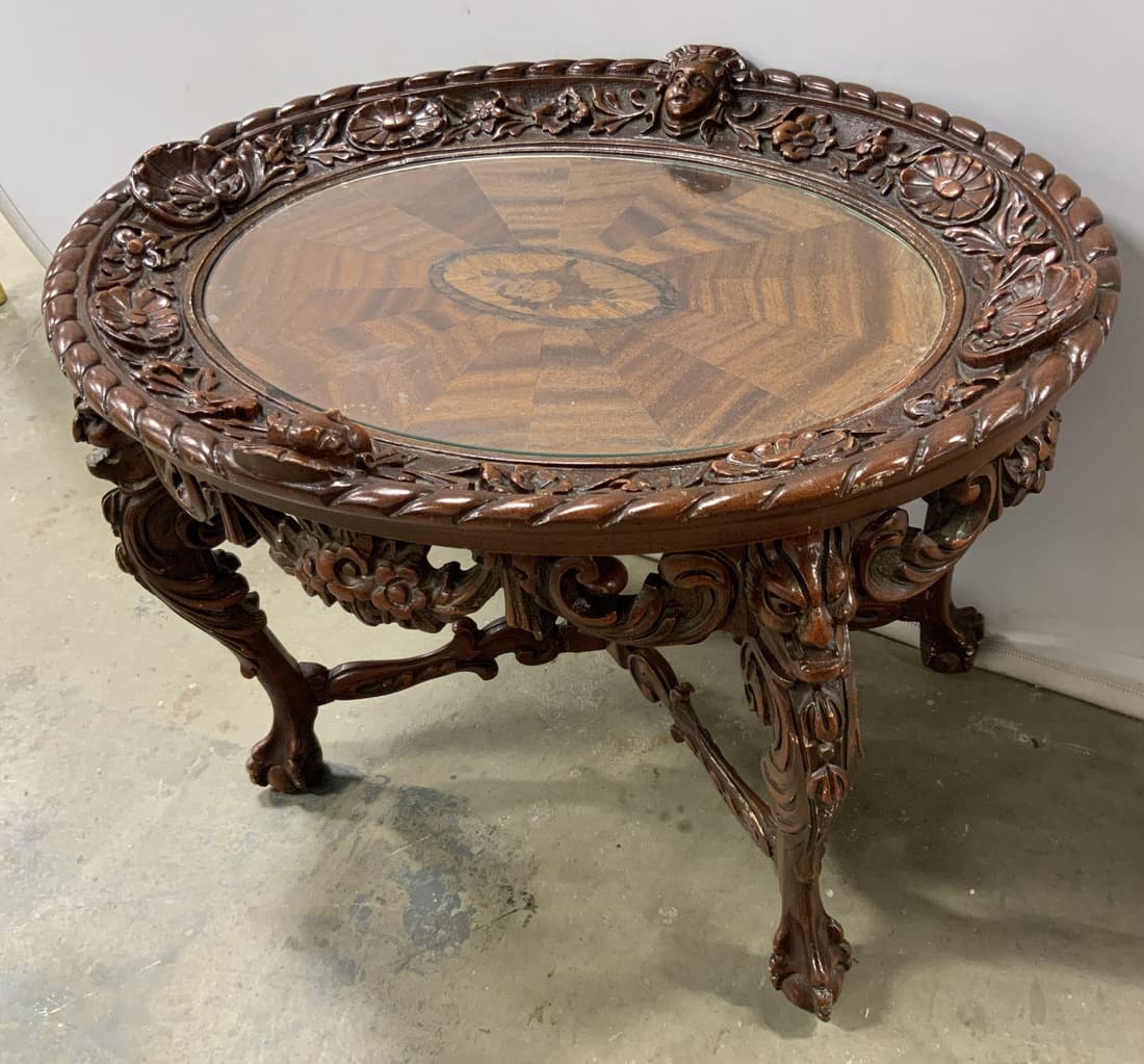 Vintage Inlaid Hand Carved Figural Head Side Table (1 of 17)