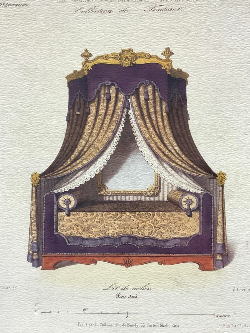 French Empire Bed Colored Etching (1 of 11)