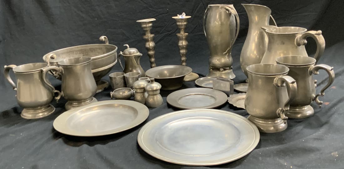 Group Lot Pewter & Silver Tn Metal Tableware (1 of 12)