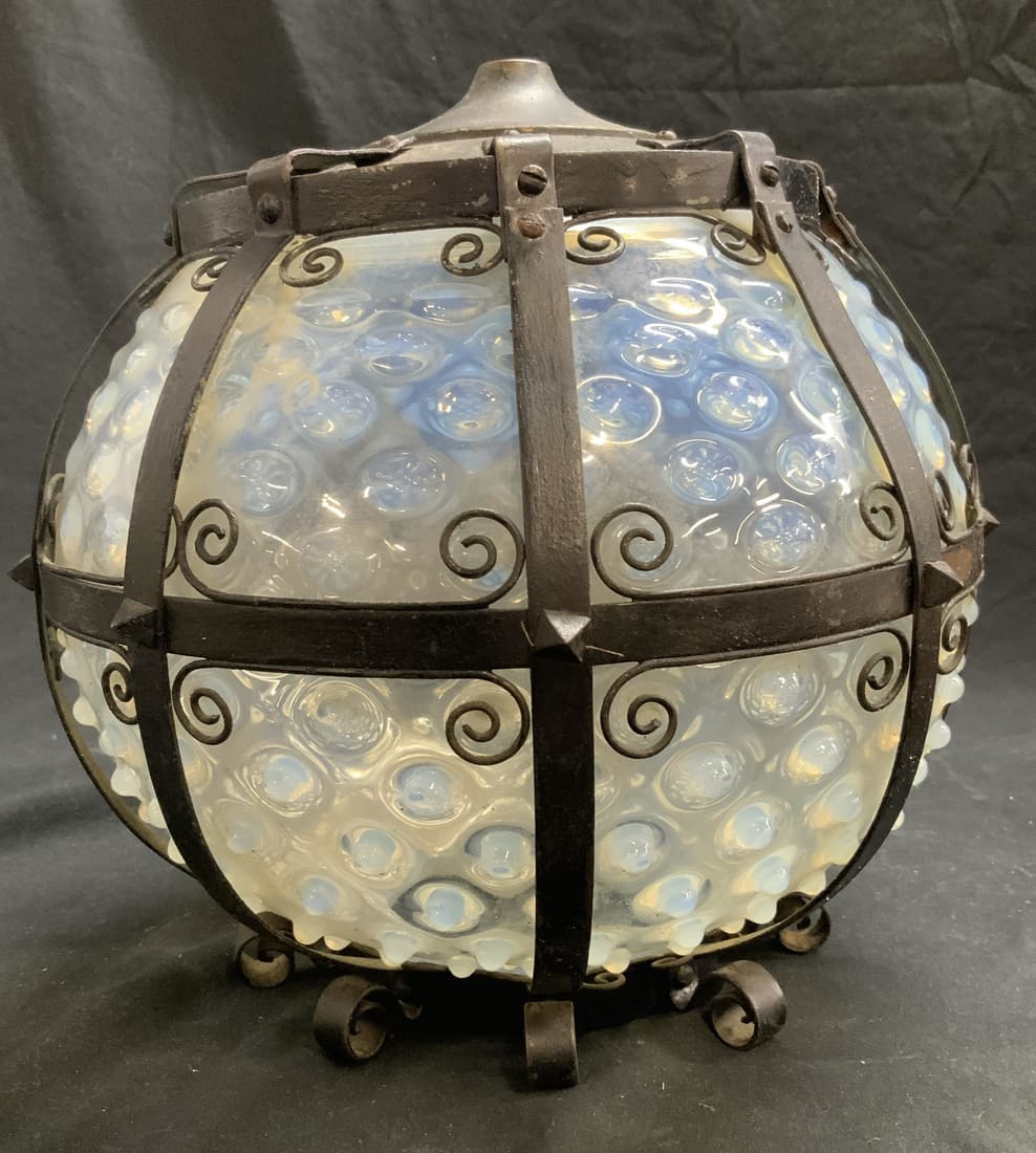 Opalescent Glass Globe Lantern Encased in Metal (1 of 7)