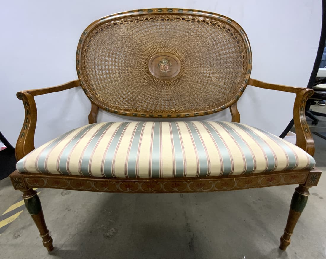 Vintage Caned Back Upholstered Bench (1 of 15)