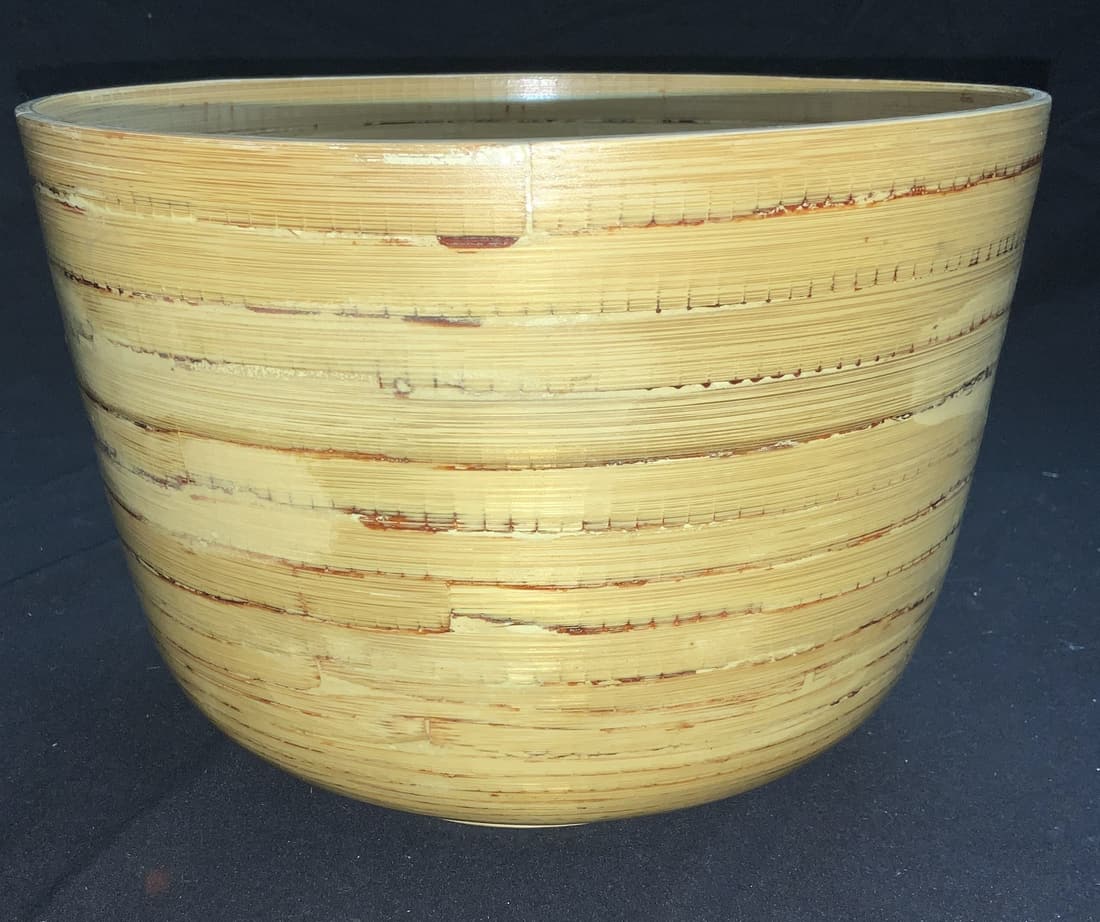Bamboo Indoor Planter Pot , new: Shellacked bamboo planter, measures 9.75 in. Diameter, 6.75 in. Ht . Appears never used. Clean inside and out. Lightweight. Property of 5th Ave Manhattan NY estate Bamboo Cachepot, Bamboo Planter Pot,