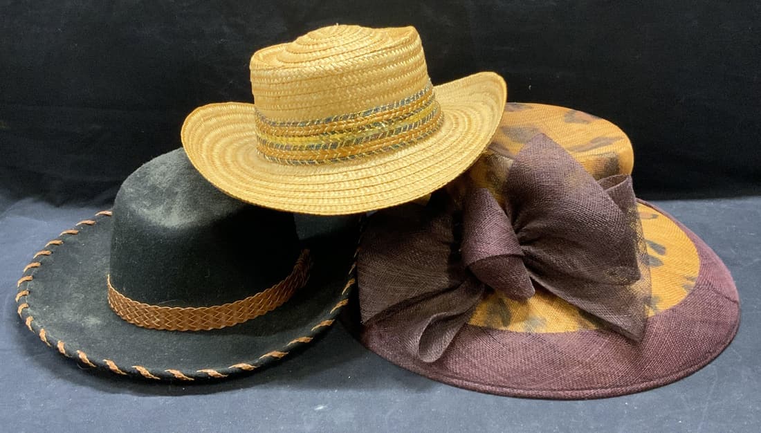 Lot 3 Straw & Wool Hats, Fiesta, More (1 of 8)