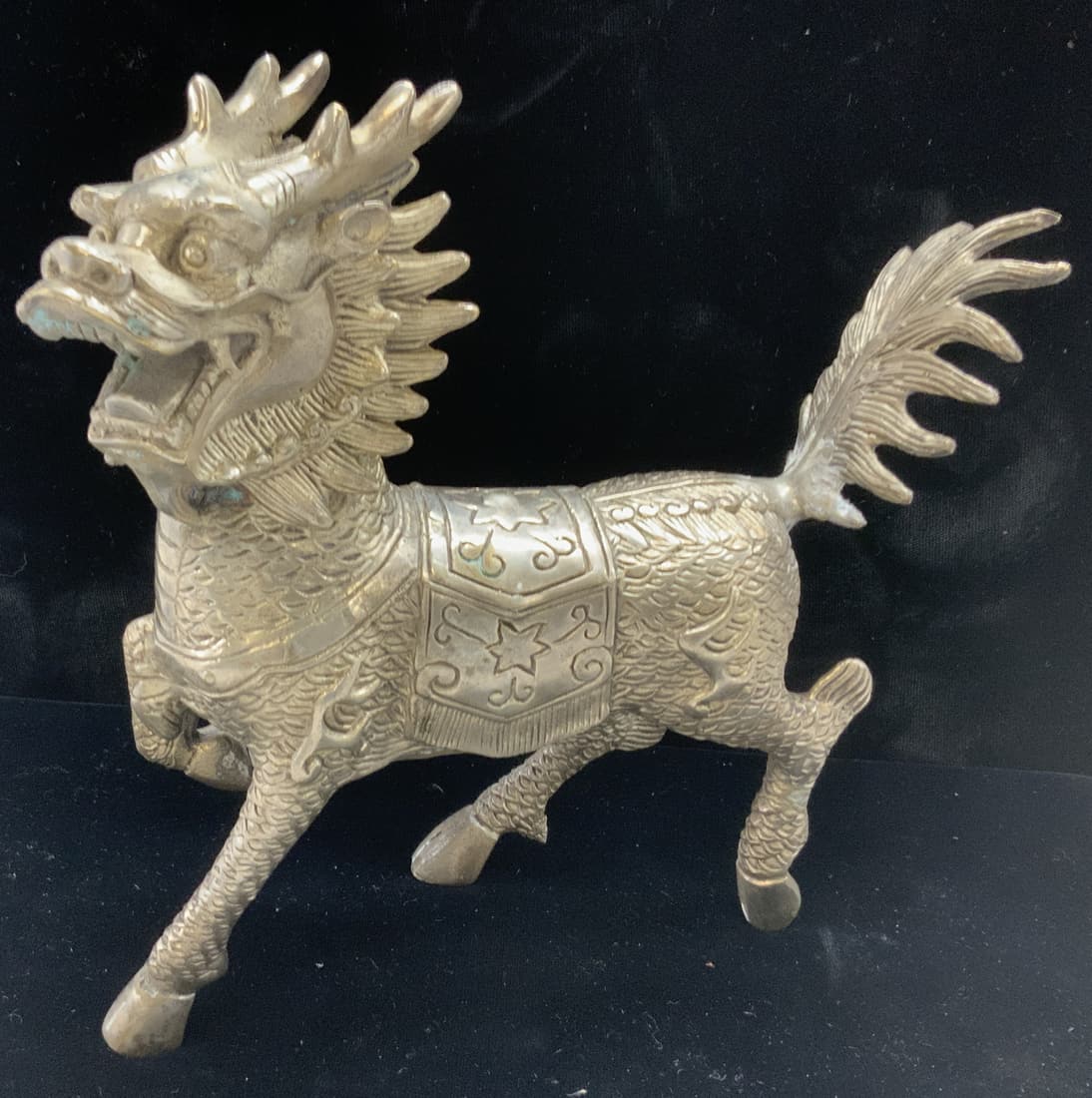 Chinese Foo Dragon Statue in Silver Tone Metal (1 of 8)