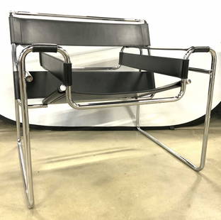 MARCEL BREUER KNOLL WASSILY Signed Chair 1970’s: Signed MARCEL BREUER for Stendig model B3 lounge chair, also known as Wassily chair. Underside has tag which reads MADE IN ITALY. Originally designed for and named after Bauhaus artist Wassily Kandins