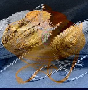 Vintage 1930s Armadillo Handbag: Vintage circa 1930s armadillo handbag. No labels to piece. Turn lock clasp with red enamel decoration. Suede lined interior with mirror and 1 slip pocket. In good condition, some wear to outer consist