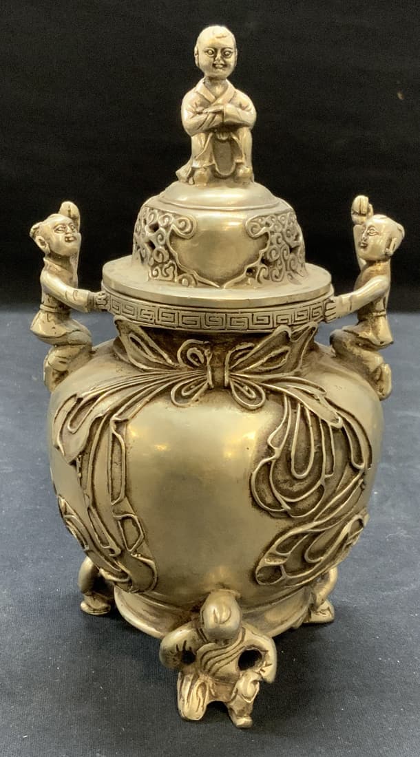 Stamped Chinese Pewter Figural Incense Burner (1 of 7)