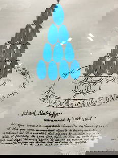 ATTR WARHOL Signed Hard Boil Eggs Lithograph: Signed in lower right corner in graphite, Andy Warhol, 100/200. Marked on backside with two stamps, one reads Castello 10075 NY and Galleried art Le Chat Noir. Subject depicts a stack of hard boil egg