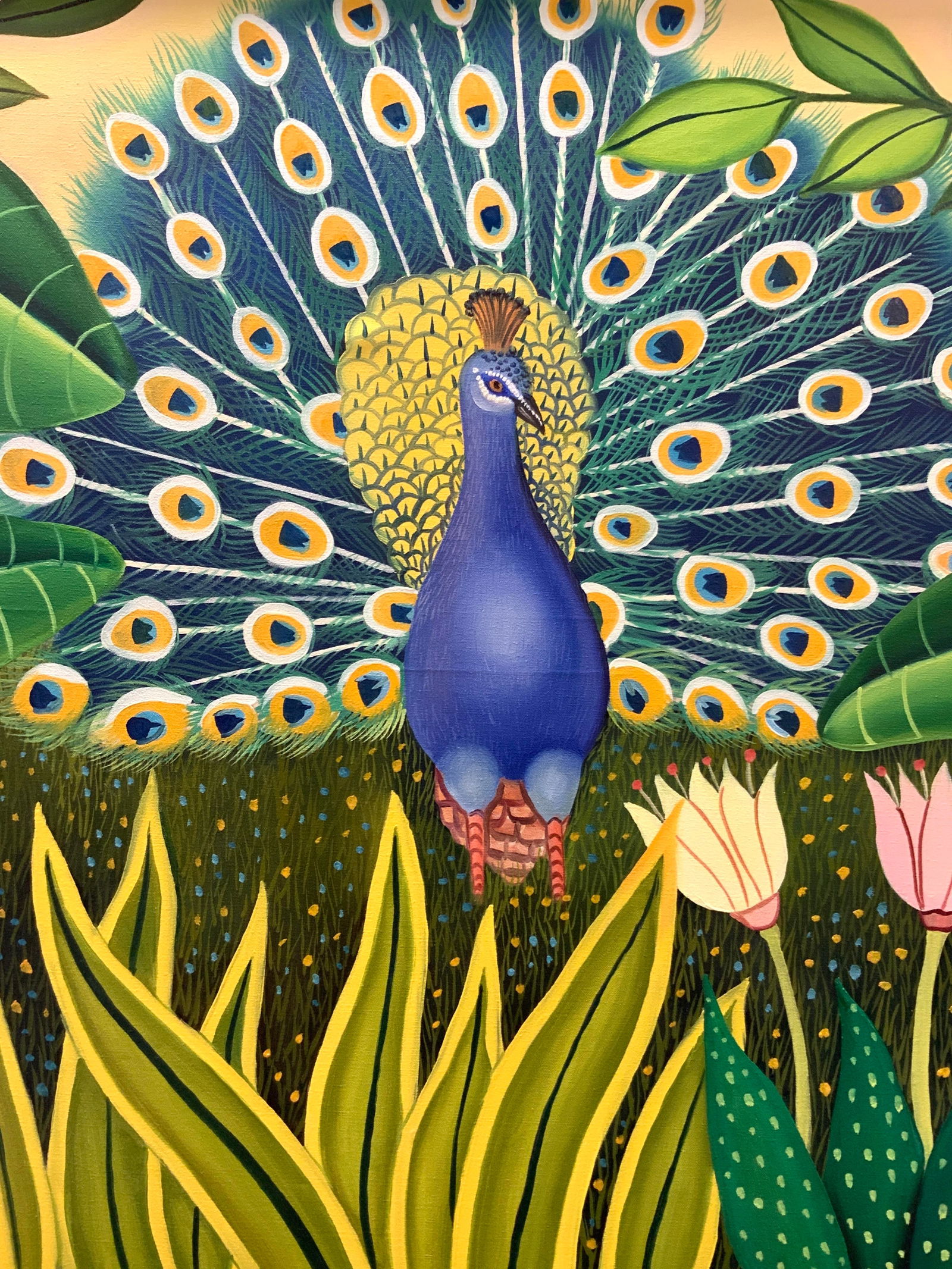 XL38 x 38 IN PARADIS Signed Peacock Oil Painting (1 of 9)