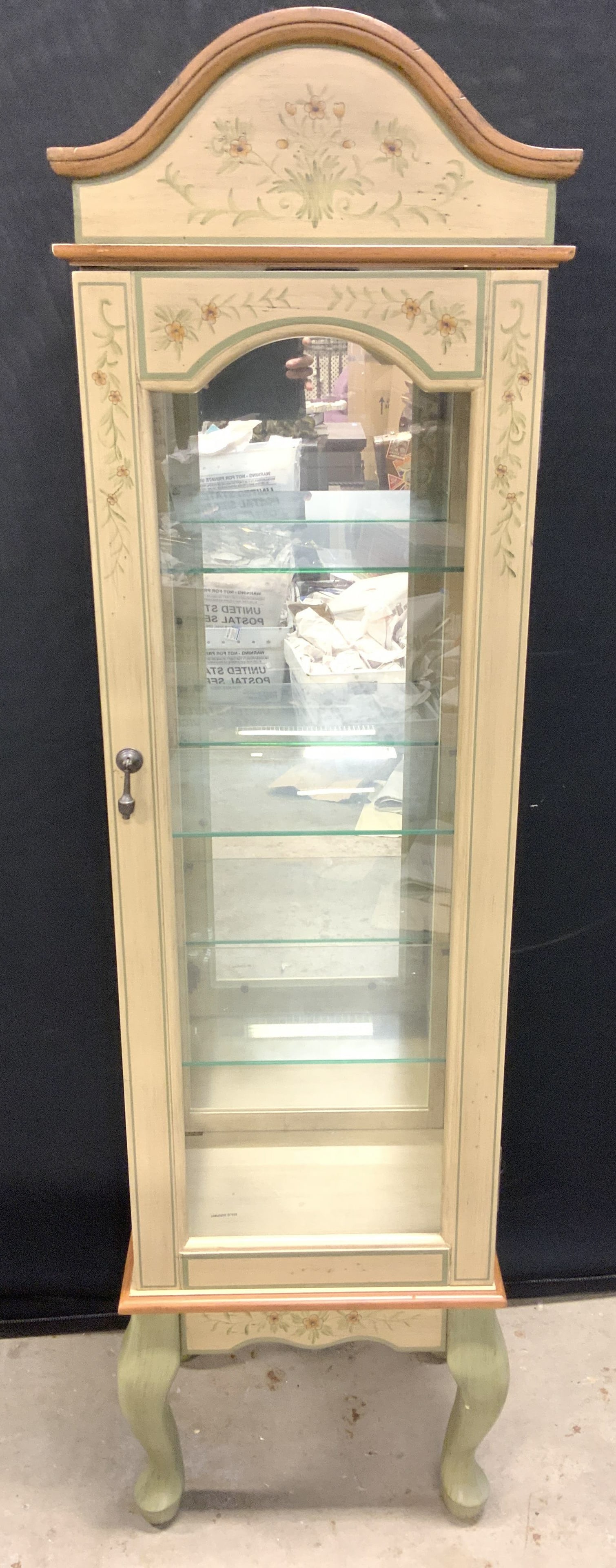 Vtg Queen Anne Wooden Display Case W Glass Shelves (1 of 10)