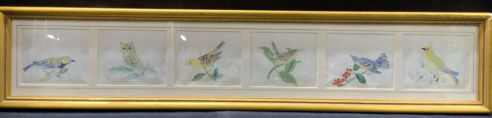 Hand Painted Framed Birds On Linen (1 of 8)