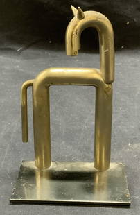 Nesson for Chase Art Deco Horse Bookend: Vintage circa 1930s Walter Von Nesson for Chase art deco horse bookend. Stainless steel. Trademarked to reverse. Some surface wear consistent with exposure. Piece has weight. Measures approx. 4 x 2 3/