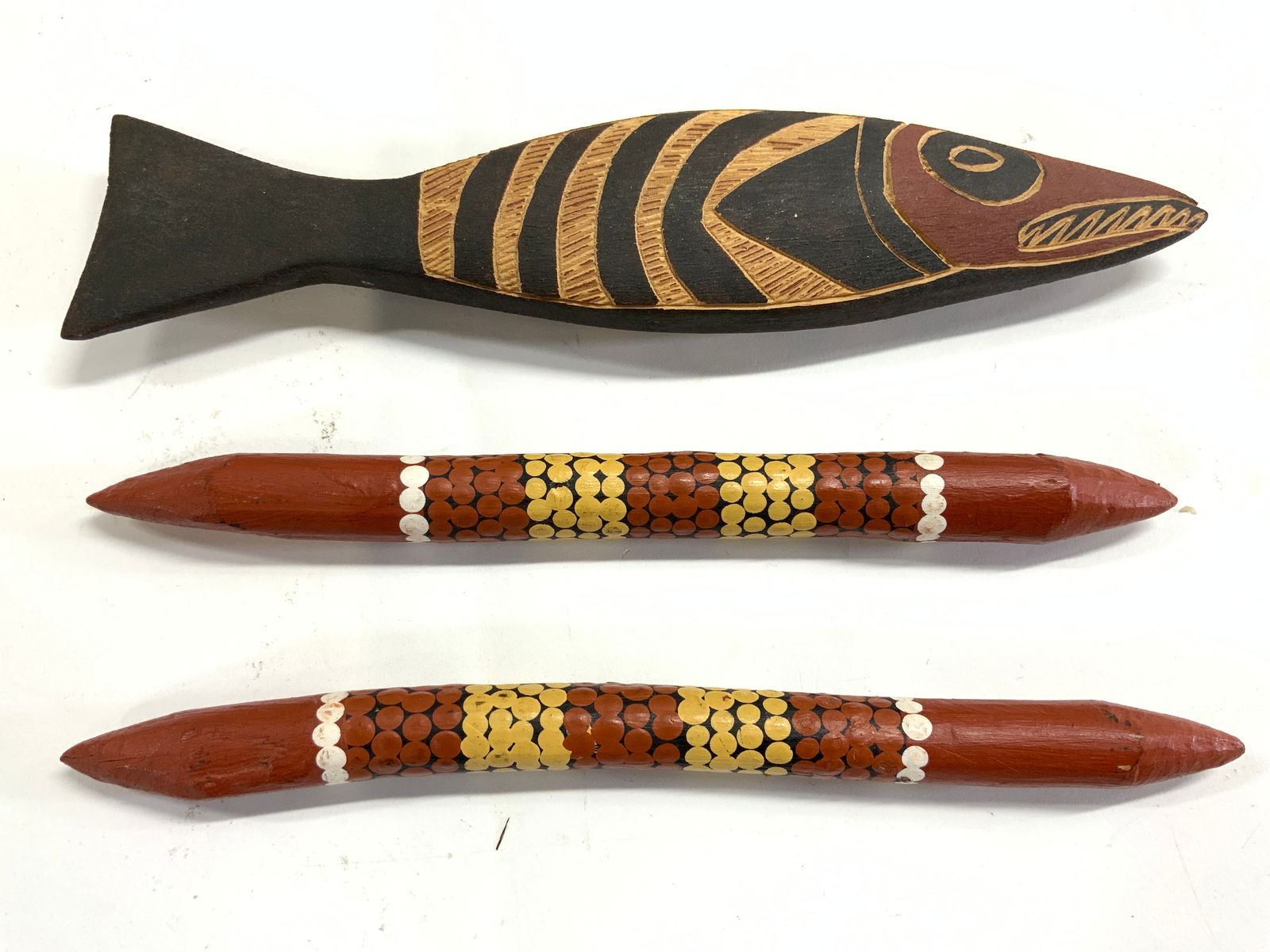 Tribal Carved Wooden Fish & Wooden Sticks (1 of 6)