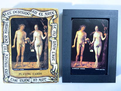 ALBRECHT DURER Nude Art Playing Cards W Box: Box reads ALBRECHT DURER THE NUDE IN ART. Lot includes 1 set of playing cards in box. Box measures approx 5 inches long 3.75 inches wide. Cards, playing cards, female nude, nude art playing cards, ALB