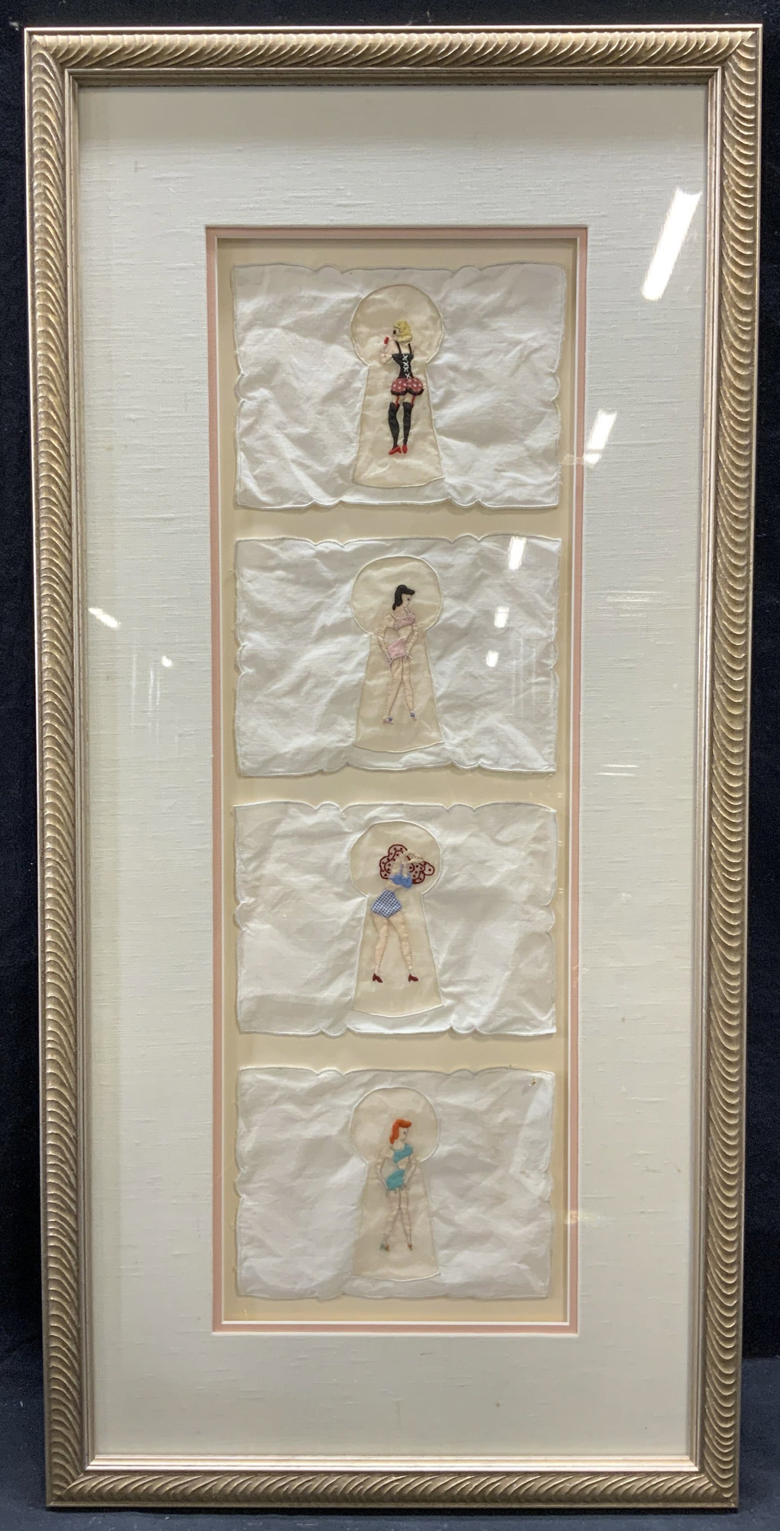4 Framed Embroidered Cotton Pin Up Hankies (1 of 8)