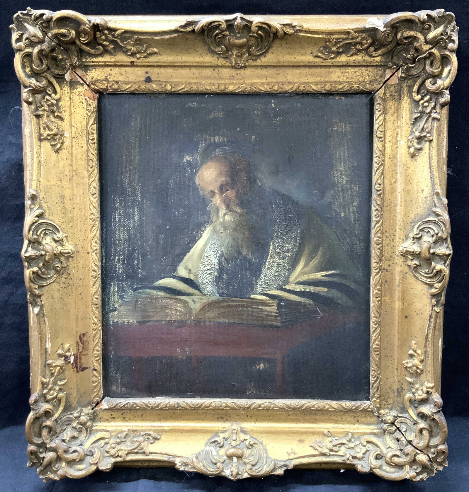 Vintage Reading Rabbi Framed Oil Painting (1 of 10)