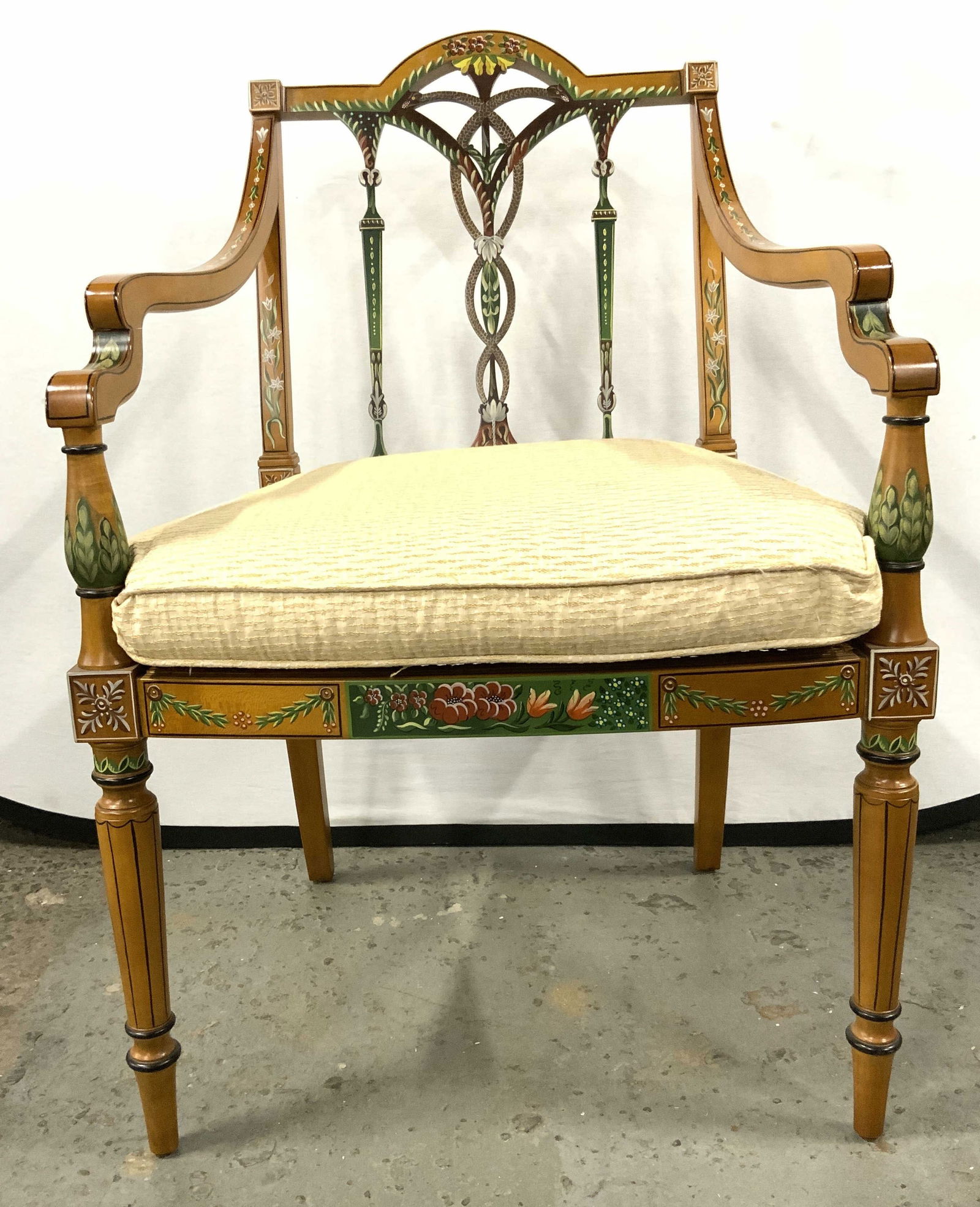 English Adams Style Satinwood Painted Armchair (1 of 8)