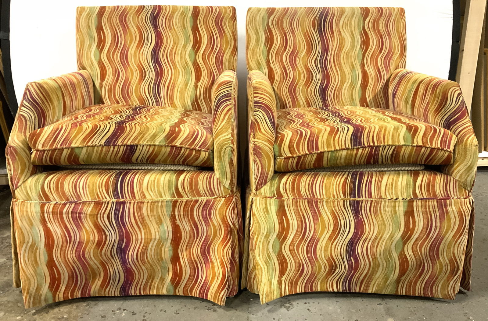 Vintage Pair Skirted Armchairs On Wheels (1 of 8)