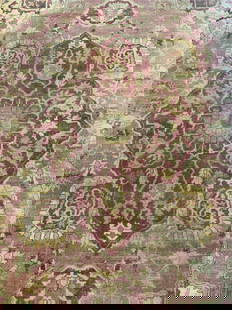 Vintage Handmade Room Size Persian Wool Rug: Rug is vintage possibly antique. Piece has intricate multi toned floral, leaf & geometric detail. Piece is handmade & wool Rug measures approx 143 inches long 106 inches wide. Rug, carpet, vintage rug