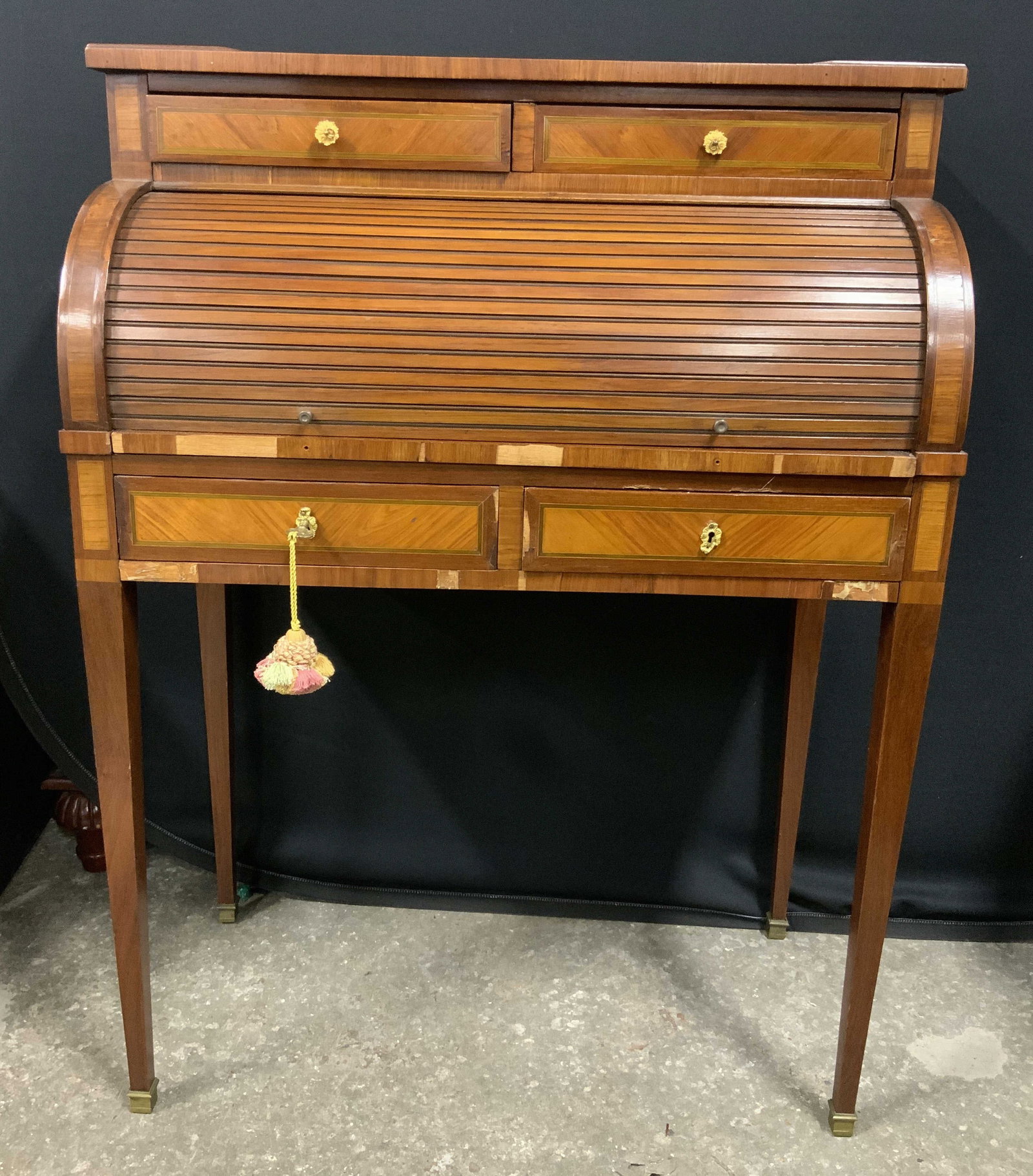 Vintage Inlaid Carved Wooden Secretary Desk (1 of 9)