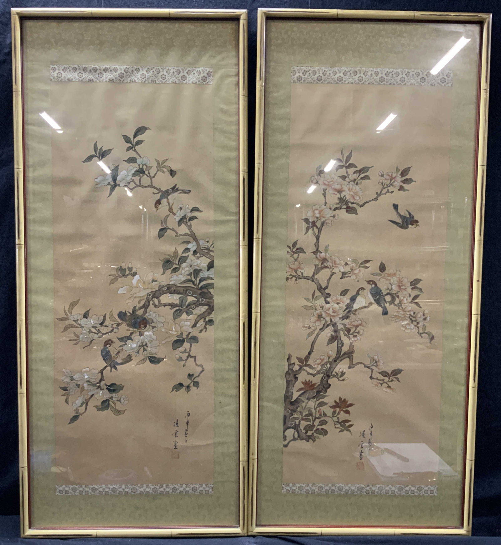2 Stamped & Hand Painted Asian Silk Panels (1 of 9)