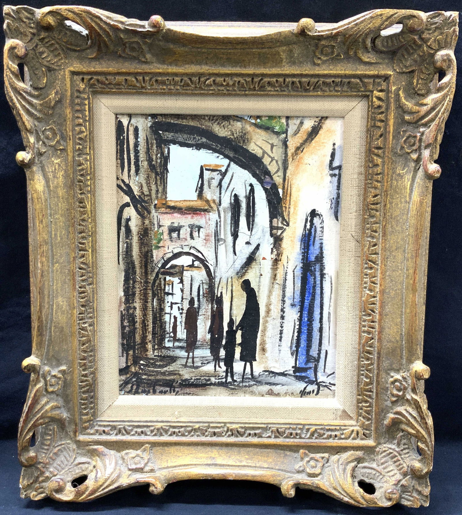 Signed Ornately Framed Street Scene Oil Painting (1 of 10)