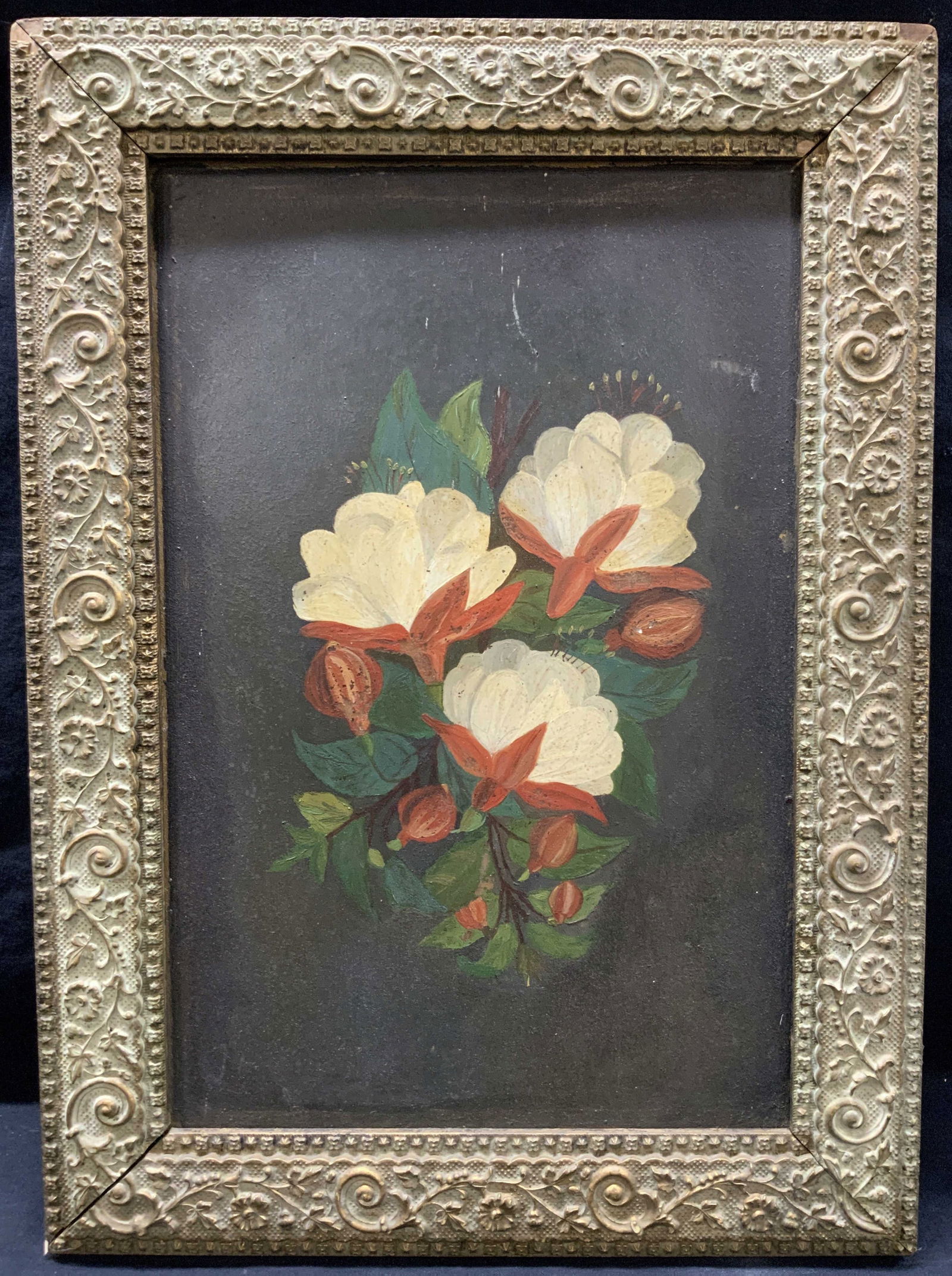 Framed Vintage Flower Painting On Glass (1 of 8)