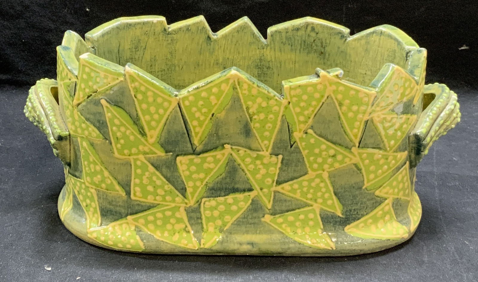 Signed Artisan Green Art Pottery Planter (1 of 8)