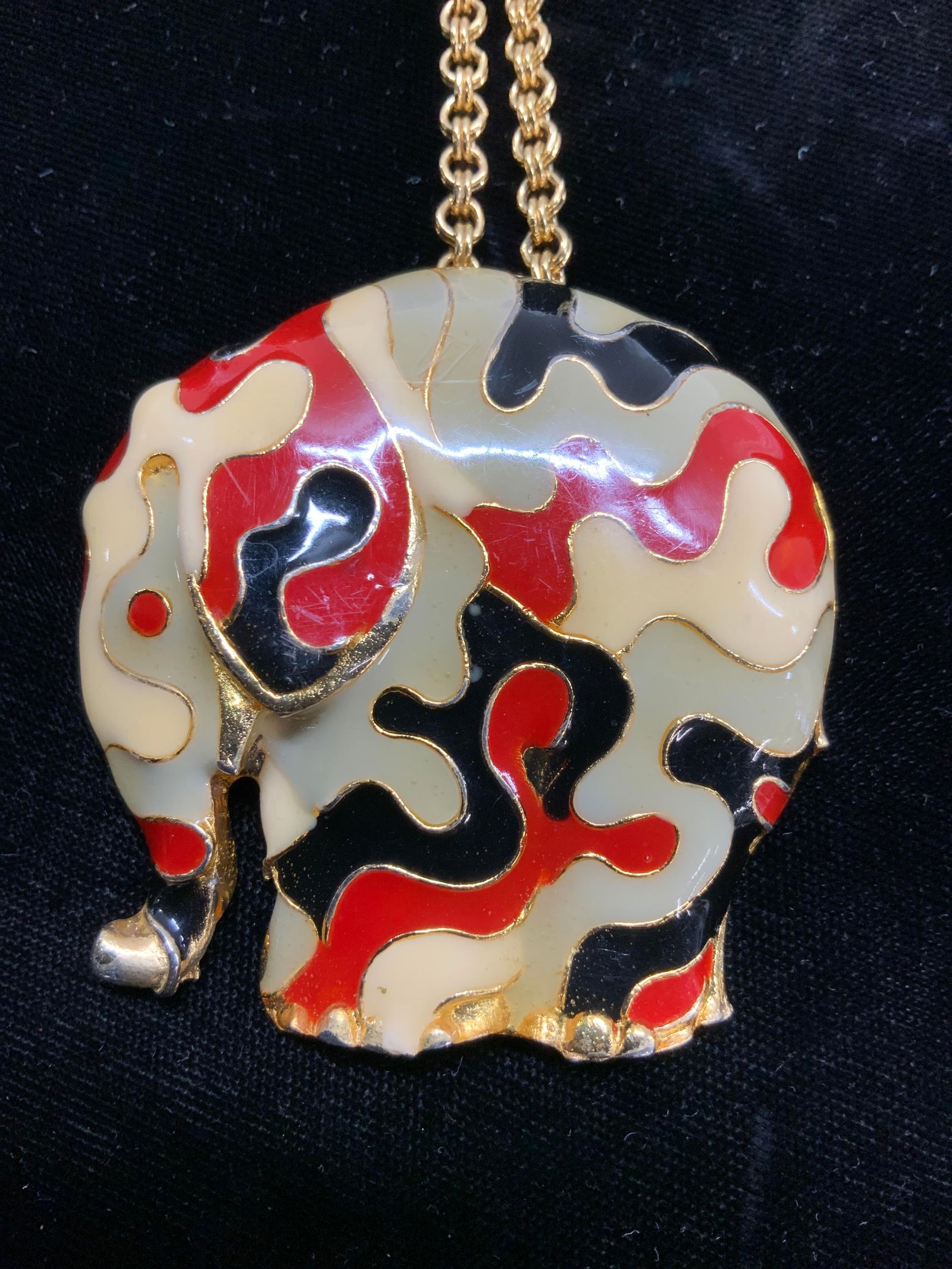 MONET Signed Enamel Elephant Pendant Necklace (1 of 6)