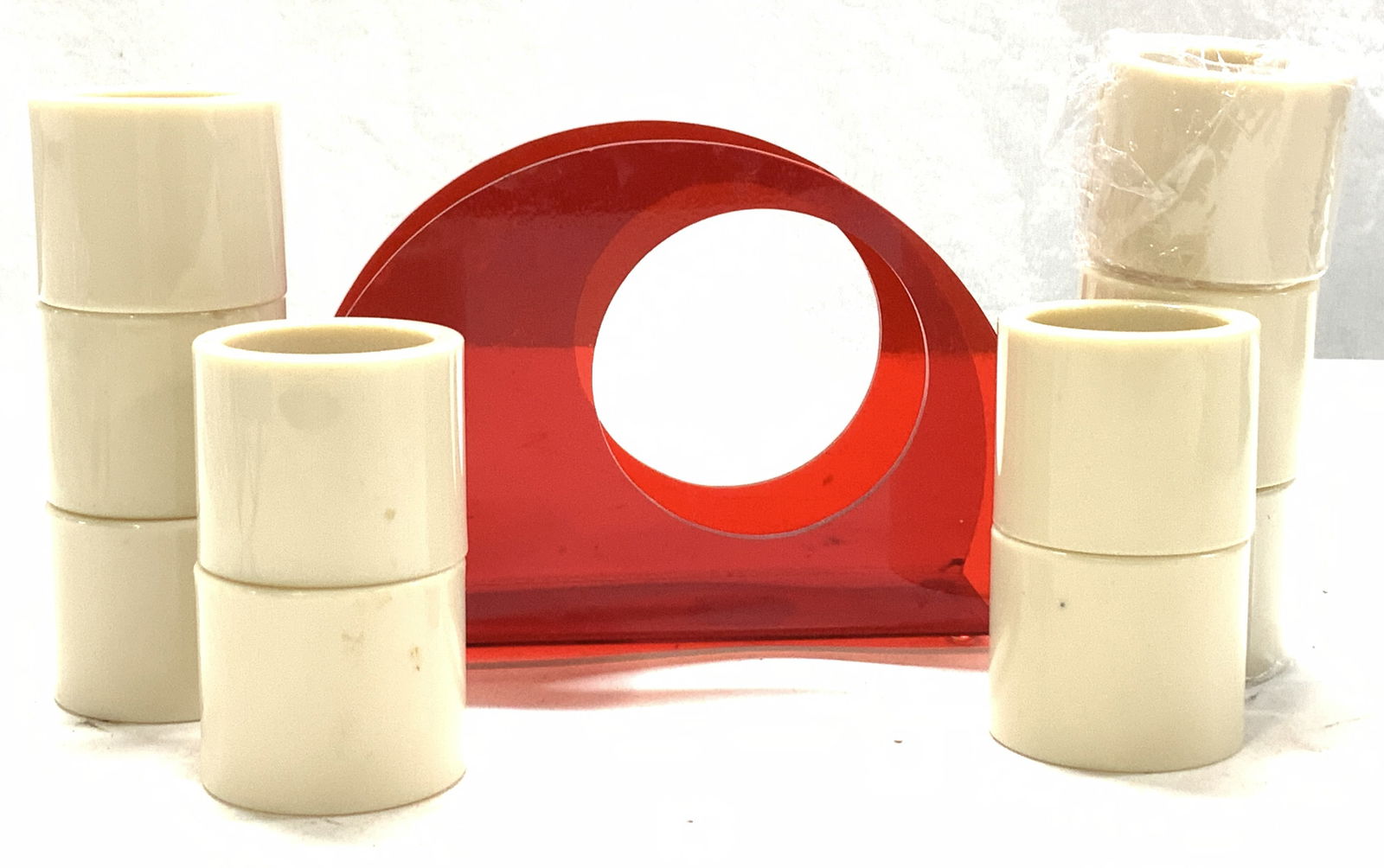 Set 10 Composite Napkin Rings w MCM Napkin Holder (1 of 8)