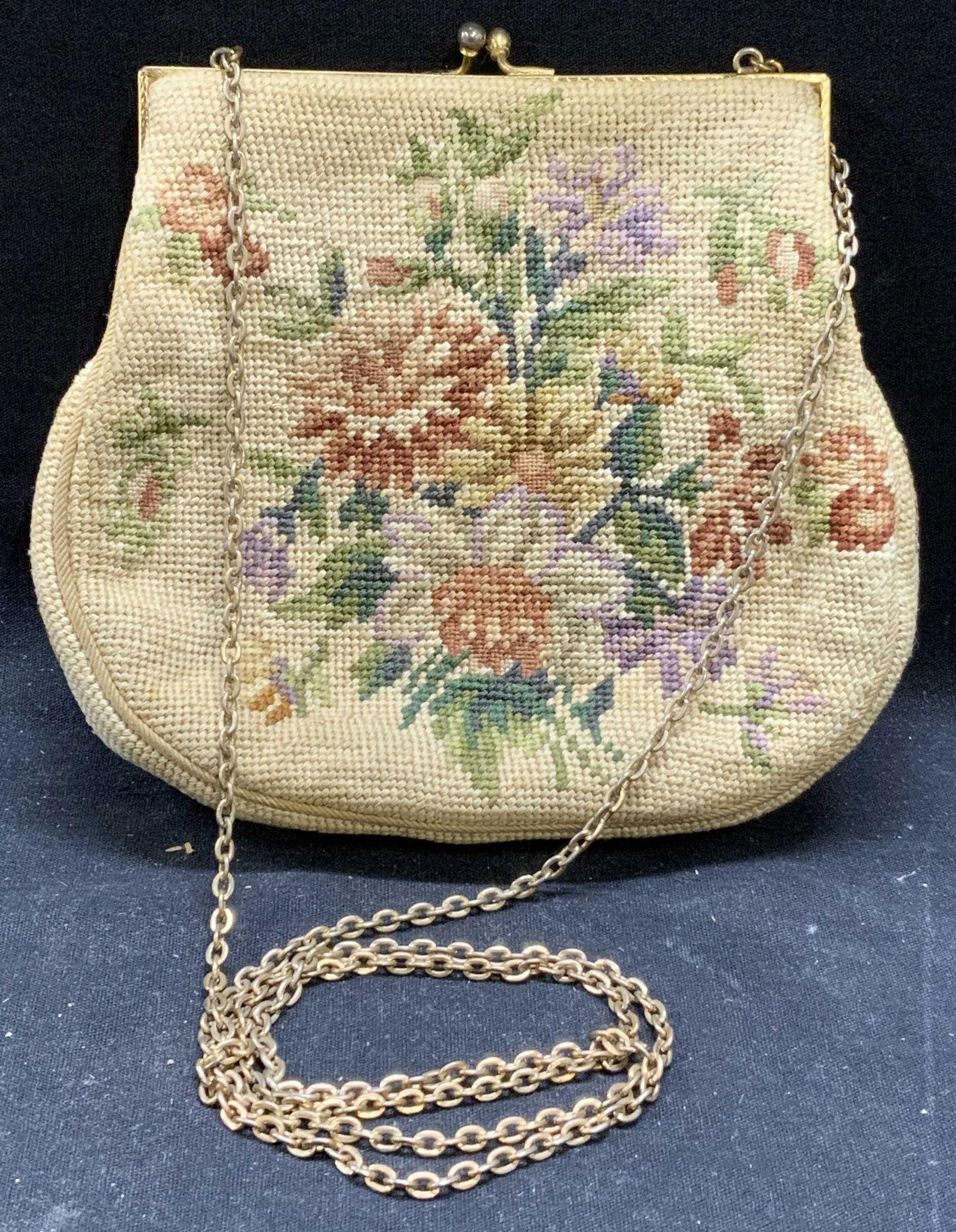 Vintage Floral Needlepoint Tapestry Handbag Auction