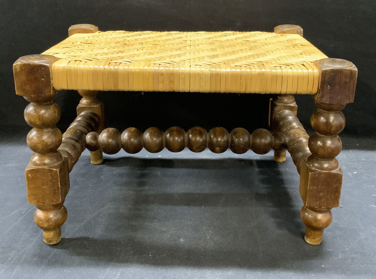 Vintage Wood & Wicker Foot Stool (1 of 6)