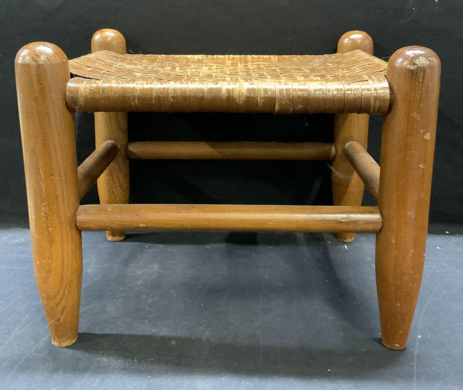 Vintage Wood & Wicker Foot Stool (1 of 6)