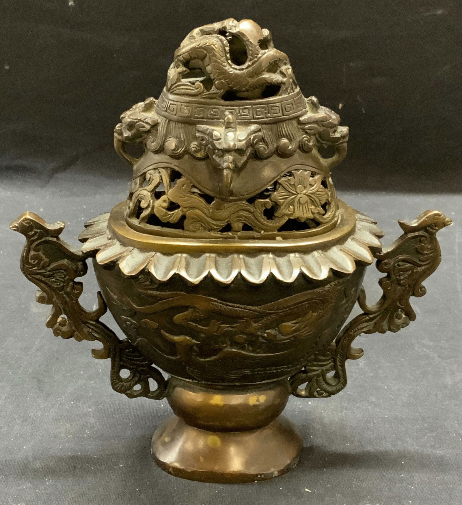 Stamped Chinese bronze Phoenix incense Burner (1 of 6)