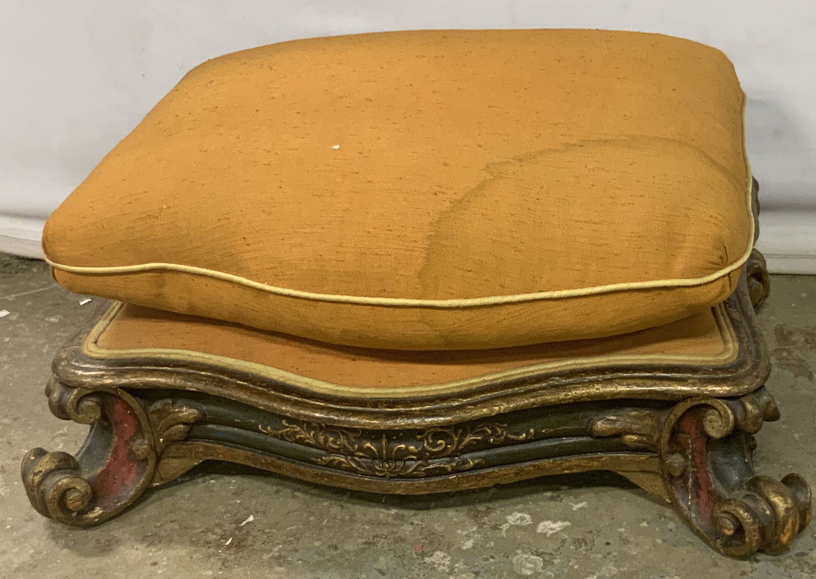 Vntg Carved Wood Scroll Feet Upholstered Footstool (1 of 10)