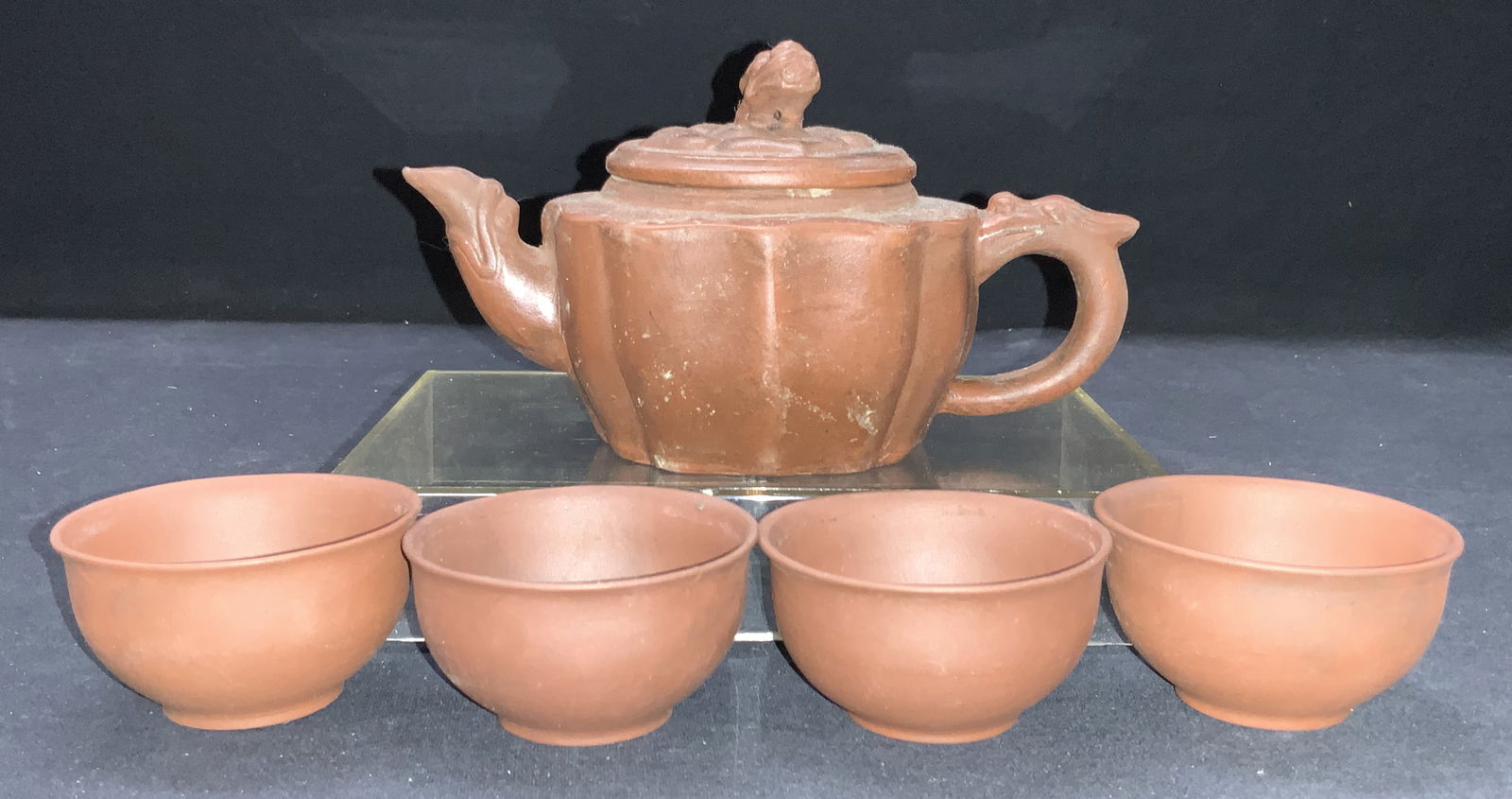 Set 5 Stamped Yixing Ceramic Tea Pot & Cups (1 of 9)