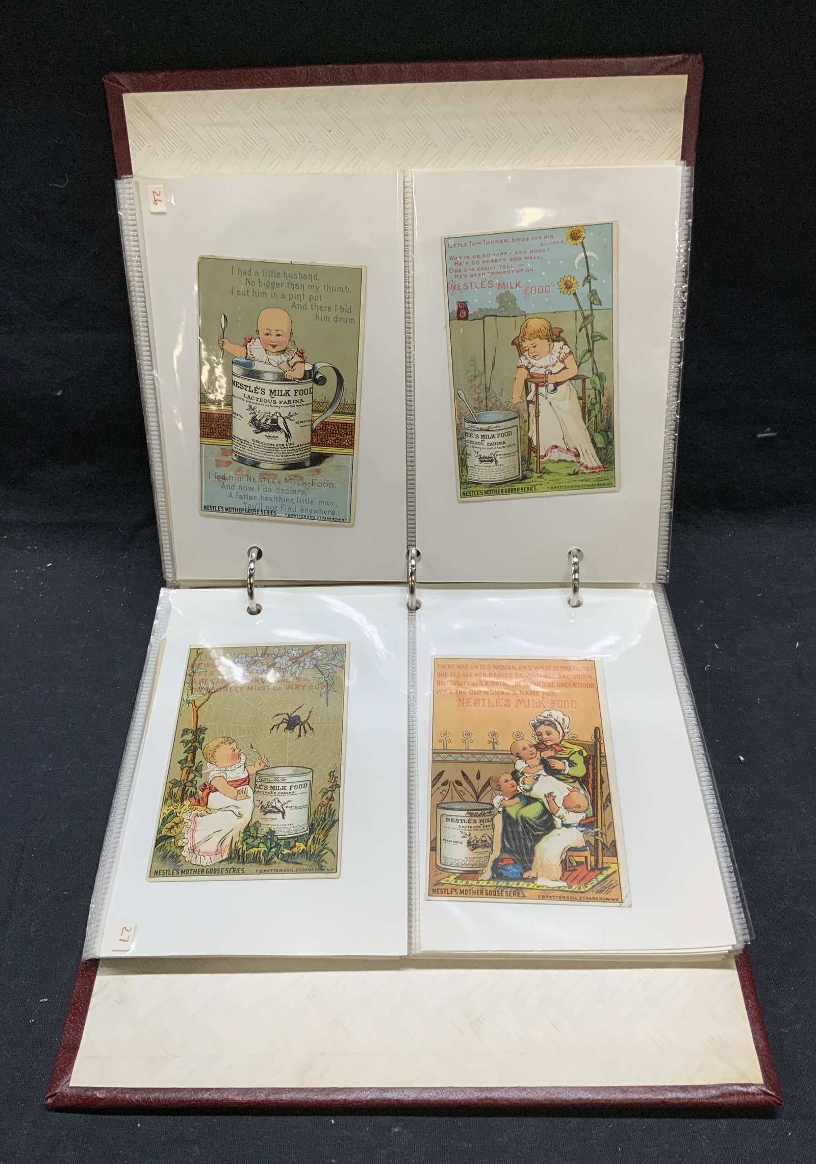 Group Antique Milk Dairy Ephemera: Group 50+ antique dairy milk advertisements and ephemera. Includes binder with sleeves. Largest piece measures approx. 5.25 x 3.5 inches. Surface wear to all pieces consistent with exposure. Property 