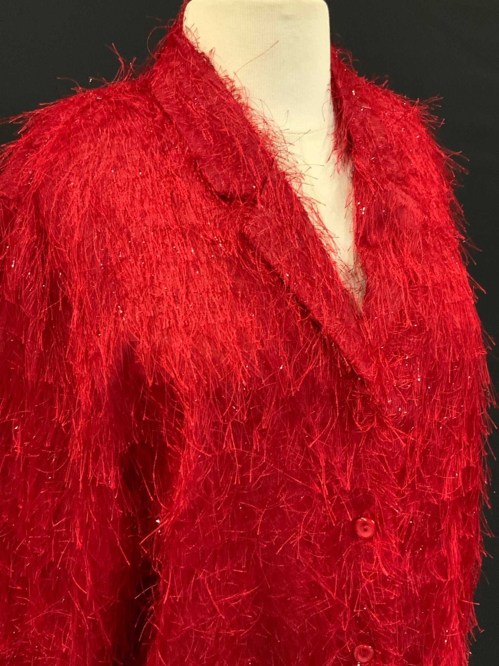 Russel Kemp NY Red Tassel Blouse, Plus Sz, USA: Size 16 ladies Russel Kemp NY Button down evening blouse or over blouse. All red with thread tassels. 27 in. L, polyester. Made in USA Evening wear, Blouse, Luxury Over blouse, Wearables , Fashionista