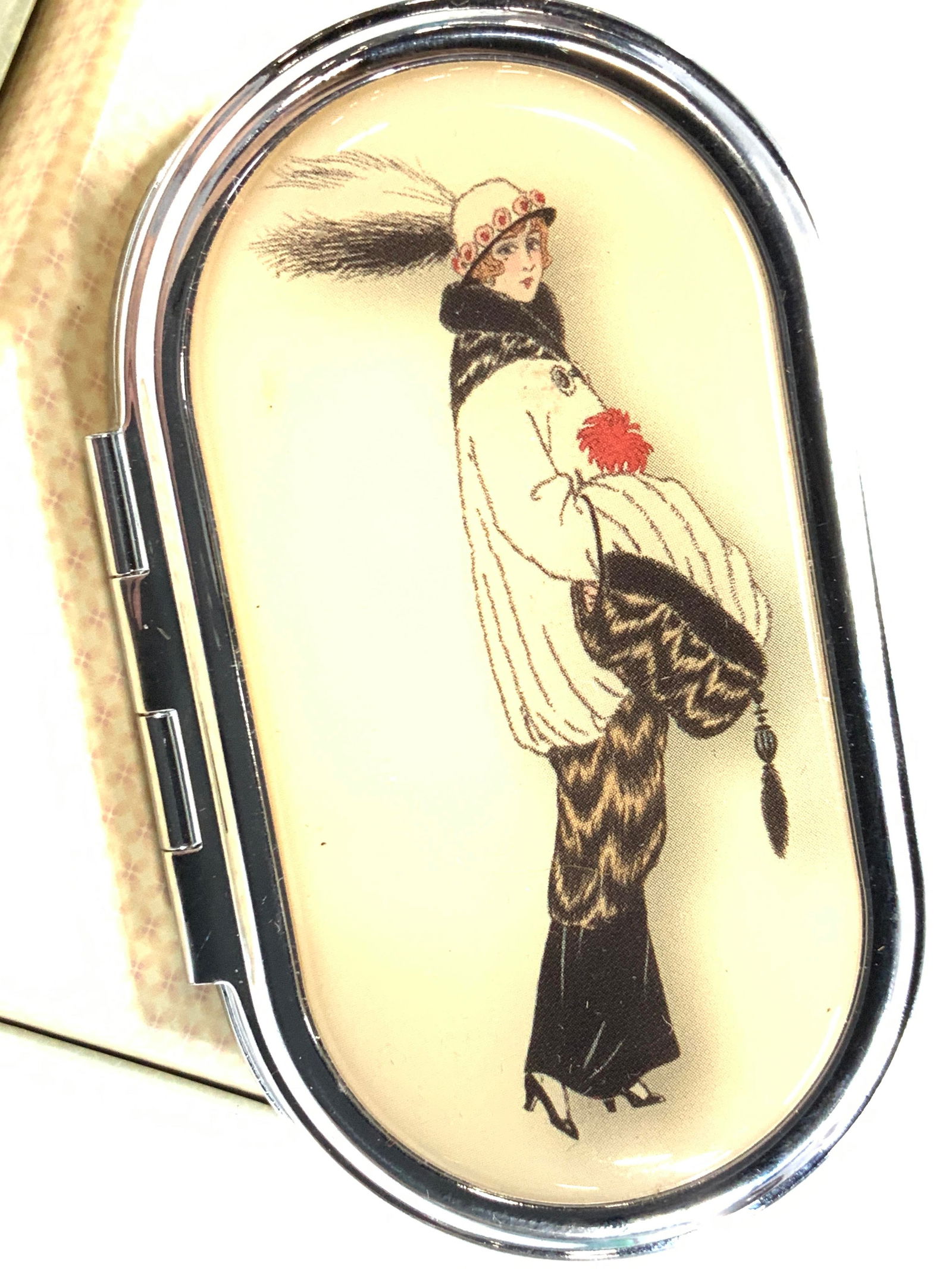 Flapper Image Silver Tone Compact Mirror , Box (1 of 6)