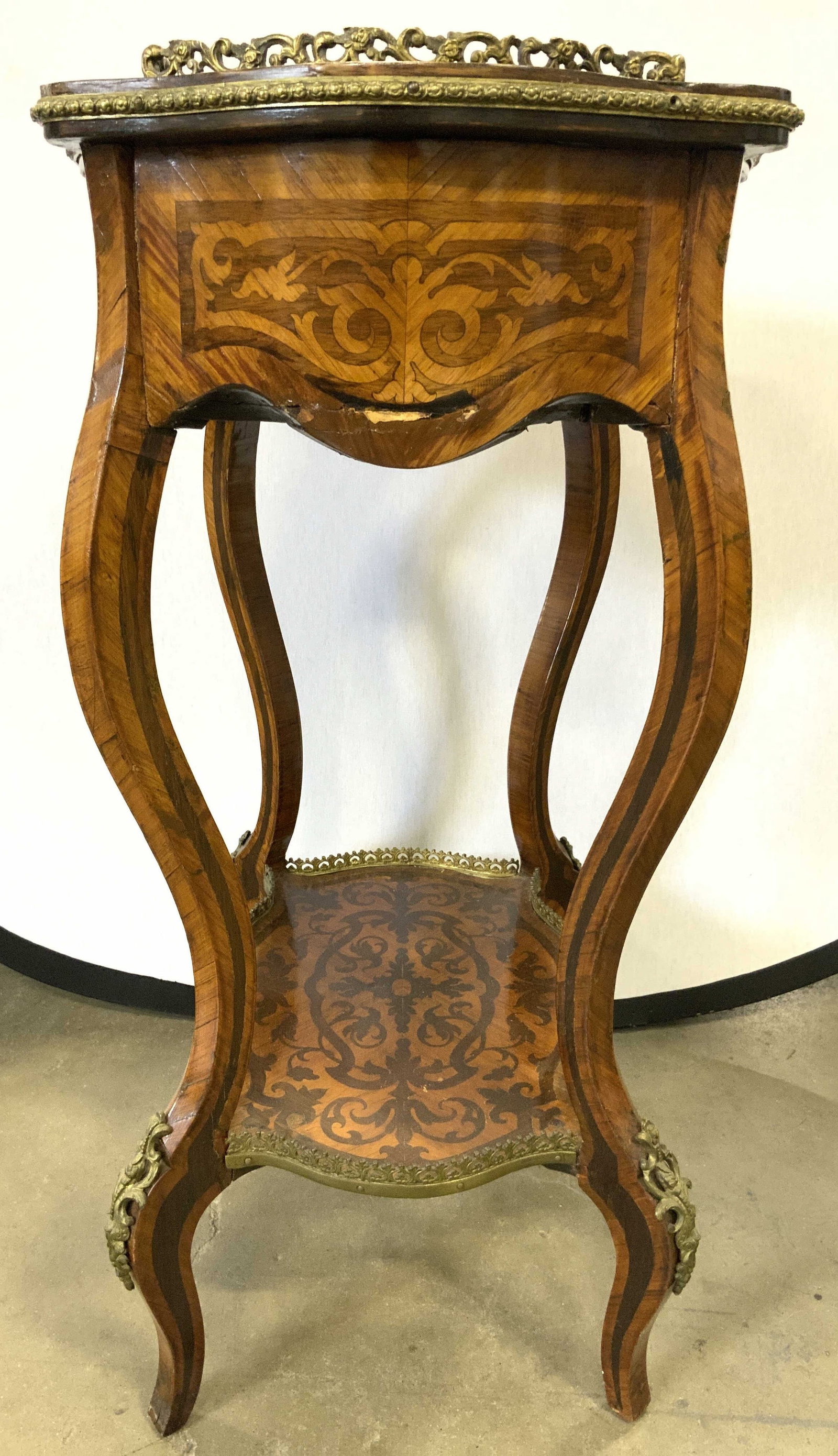 Vntg Louis XV Inlaid Wooden Side Table (1 of 10)